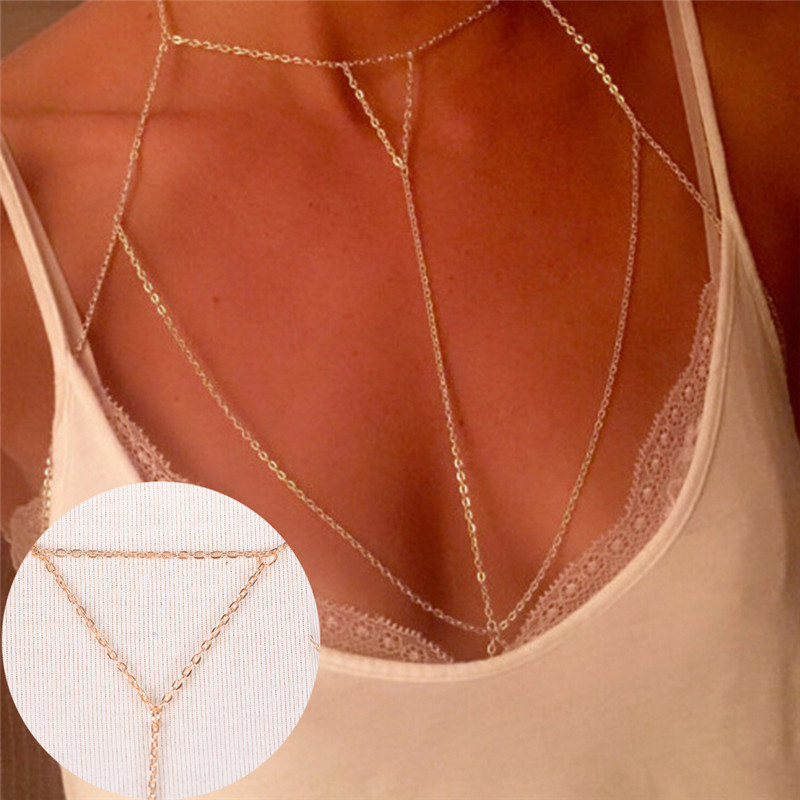 Body Jewelry Necklace - Arnês de Biquíni Multicamadas V Colares