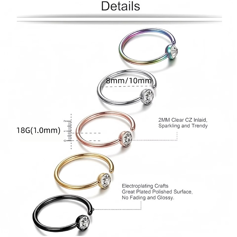 5 peças de argolas para o nari - Body Jewelry Surgical Steel avaliação e preço