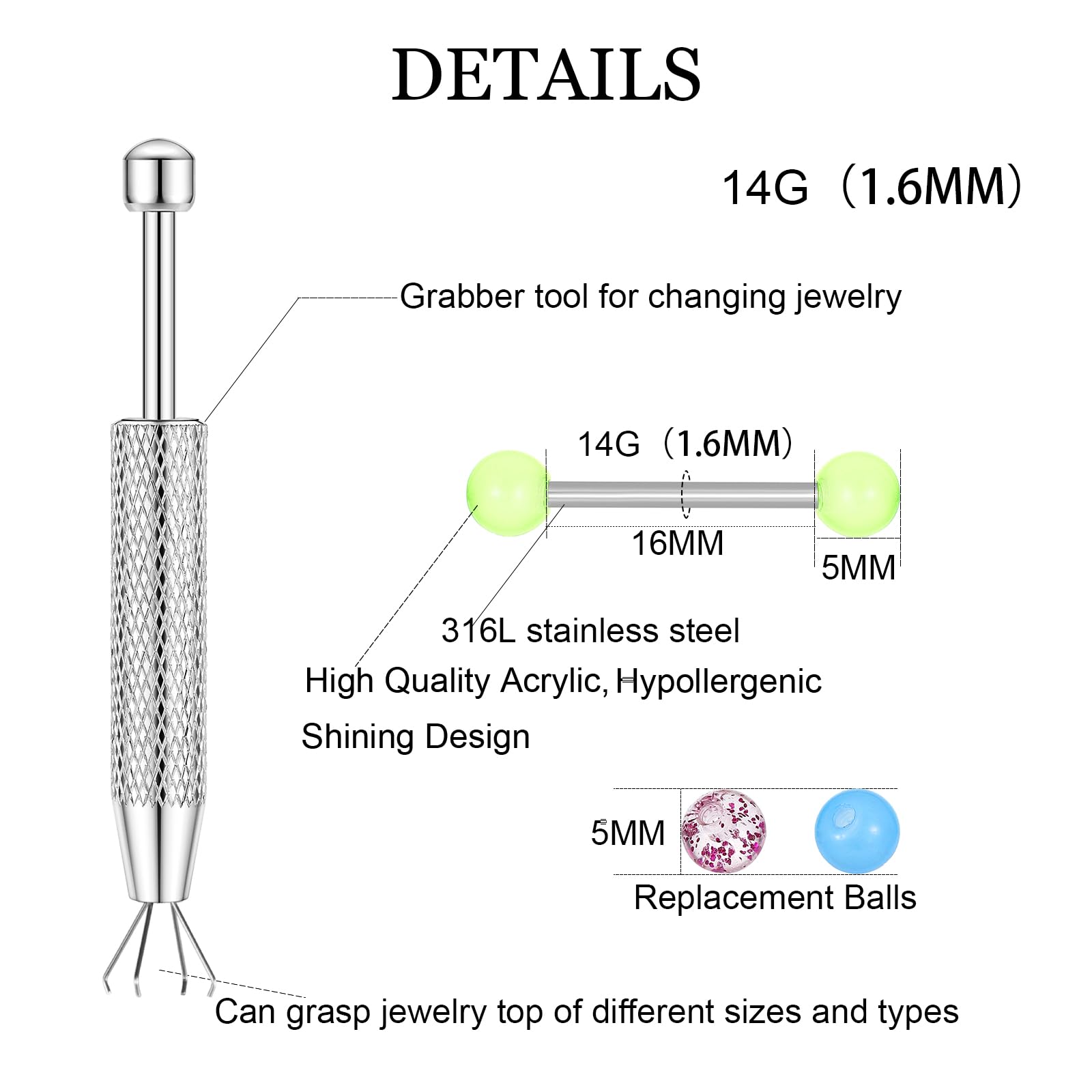 12PCS Barbell mamilos anéis 48 - Body Jewelry Replacement Ball avaliação e preço