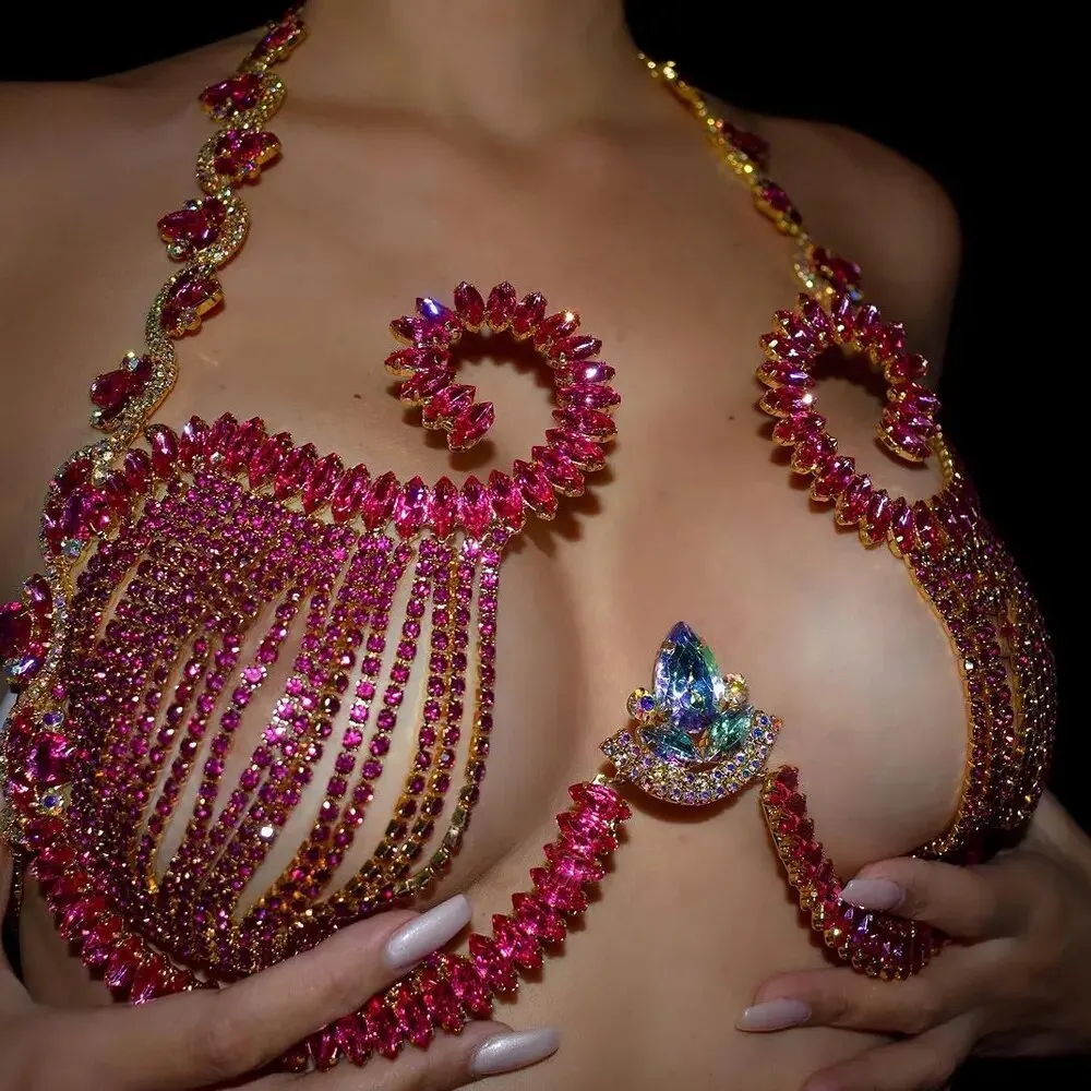 Rave Rosa Cristal Peito Suport - Body Jewelry Retainers avaliação e preço