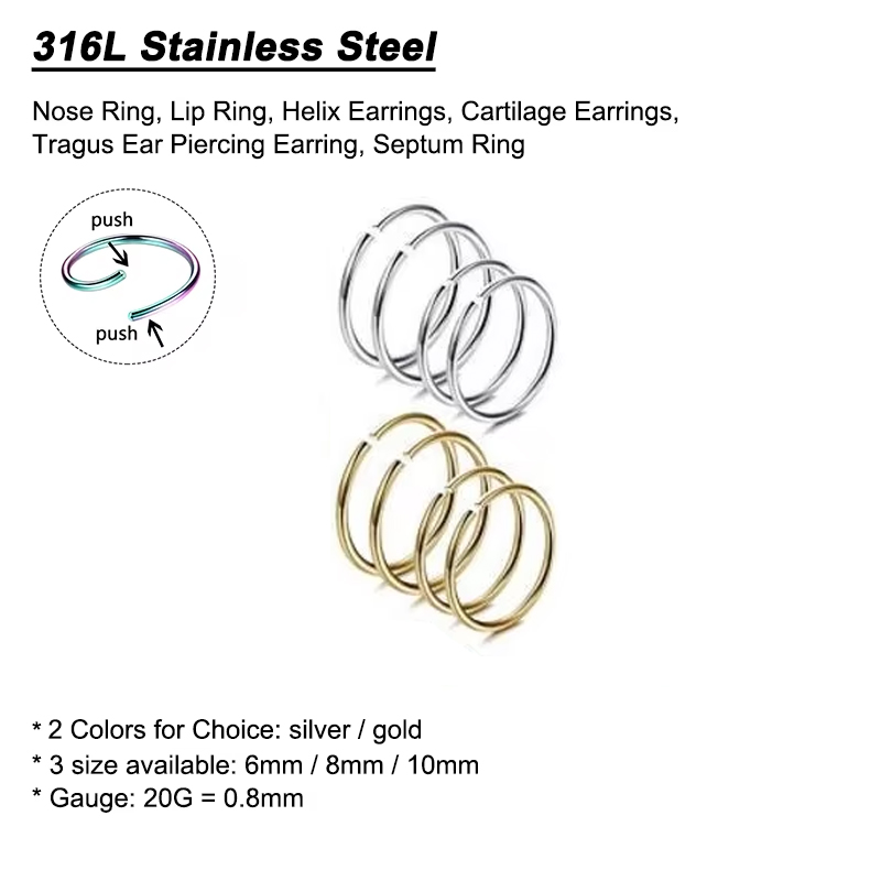 6 peças/lote Argolas Hipoalerg - Body Jewelry Surgical Steel avaliação e preço