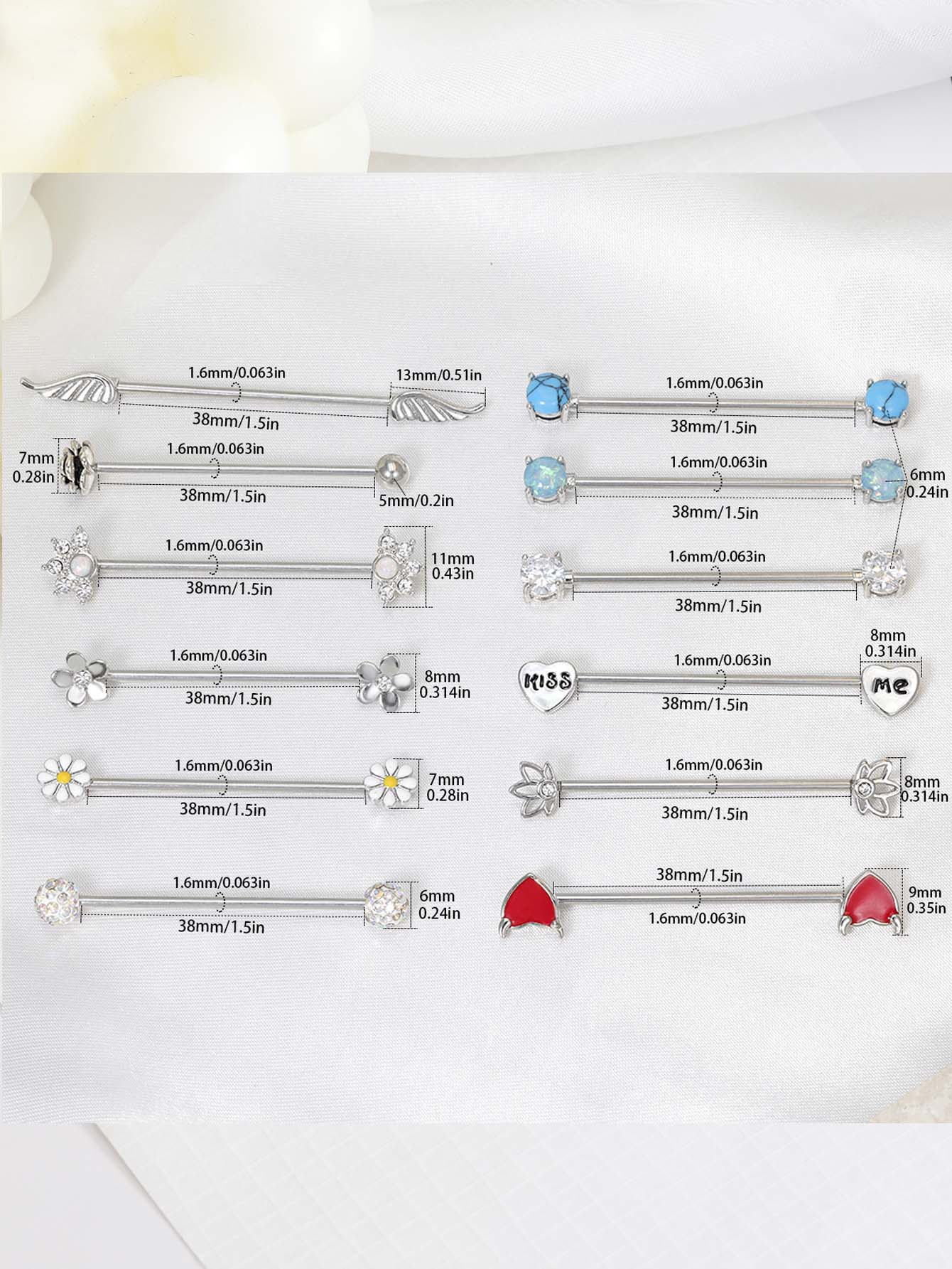16g setas corações barra indus - Body Jewelry Surgical Steel avaliação e preço